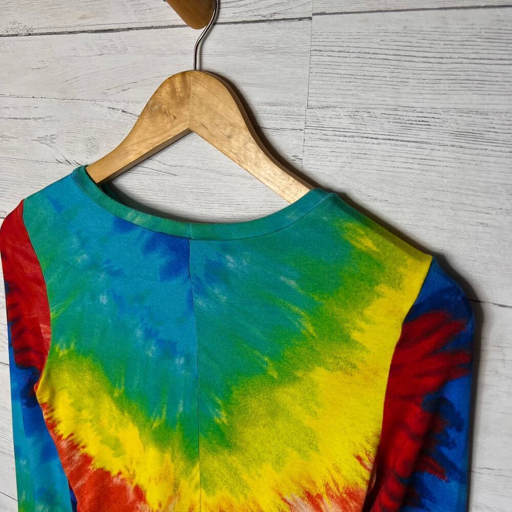 Alice + Olivia Tee Womens Size XS/TP Delaina Rainbow Tie Dye Cropped Long Sleeve - Picture 15 of 16